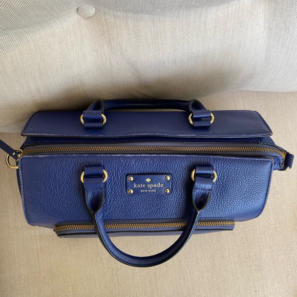GENTLY LOVED Kate Spade blue pebble grain leather satchel with shoulder strap - Picture 10 of 12
